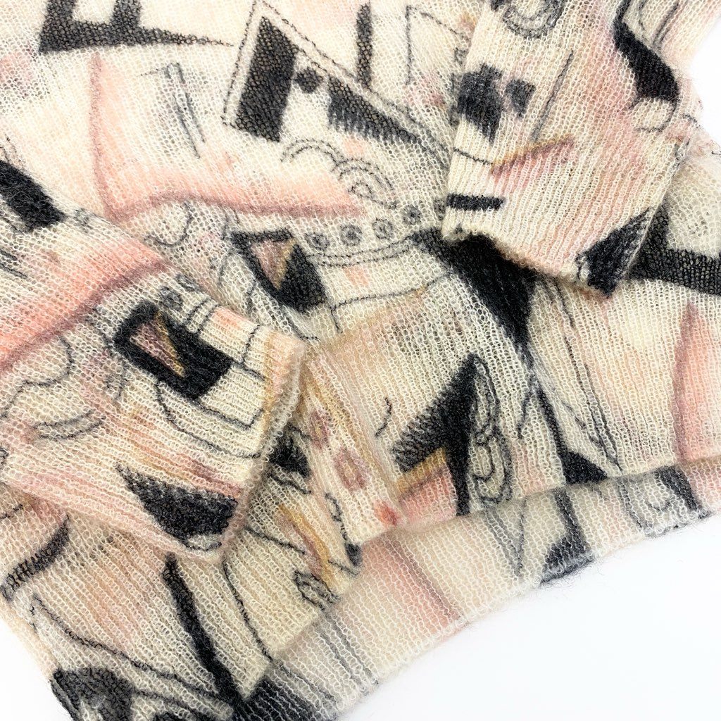 29a9 FENDI フェンディ 22年 モヘアニット ロングスリーブ セーター 総柄 ローゲージニット ハイネック レディース 女性用 38 マルチカラーo07t