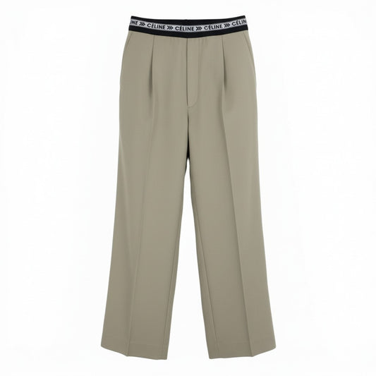 Ib16　【美品】CELINE セリーヌ フィービー期 ワイドパンツ Phoebe Philo Waistband Wide Leg Pants 40サイズ ベージュ レディース 女性用ta1
