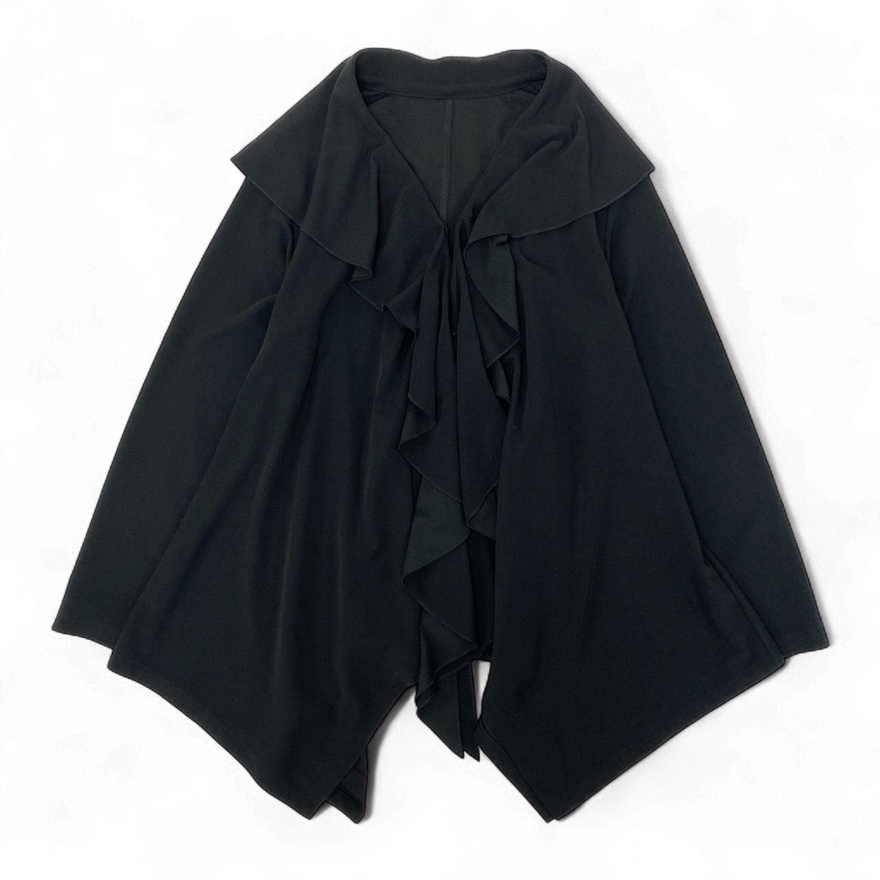 52k23《美品》 TOKUKO 1er VOL トクコプルミエヴォル フリルカーディガン ロングカーディガン 薄手 羽織 ストレッチ○ レディース 女性用  9 ブラックu02t