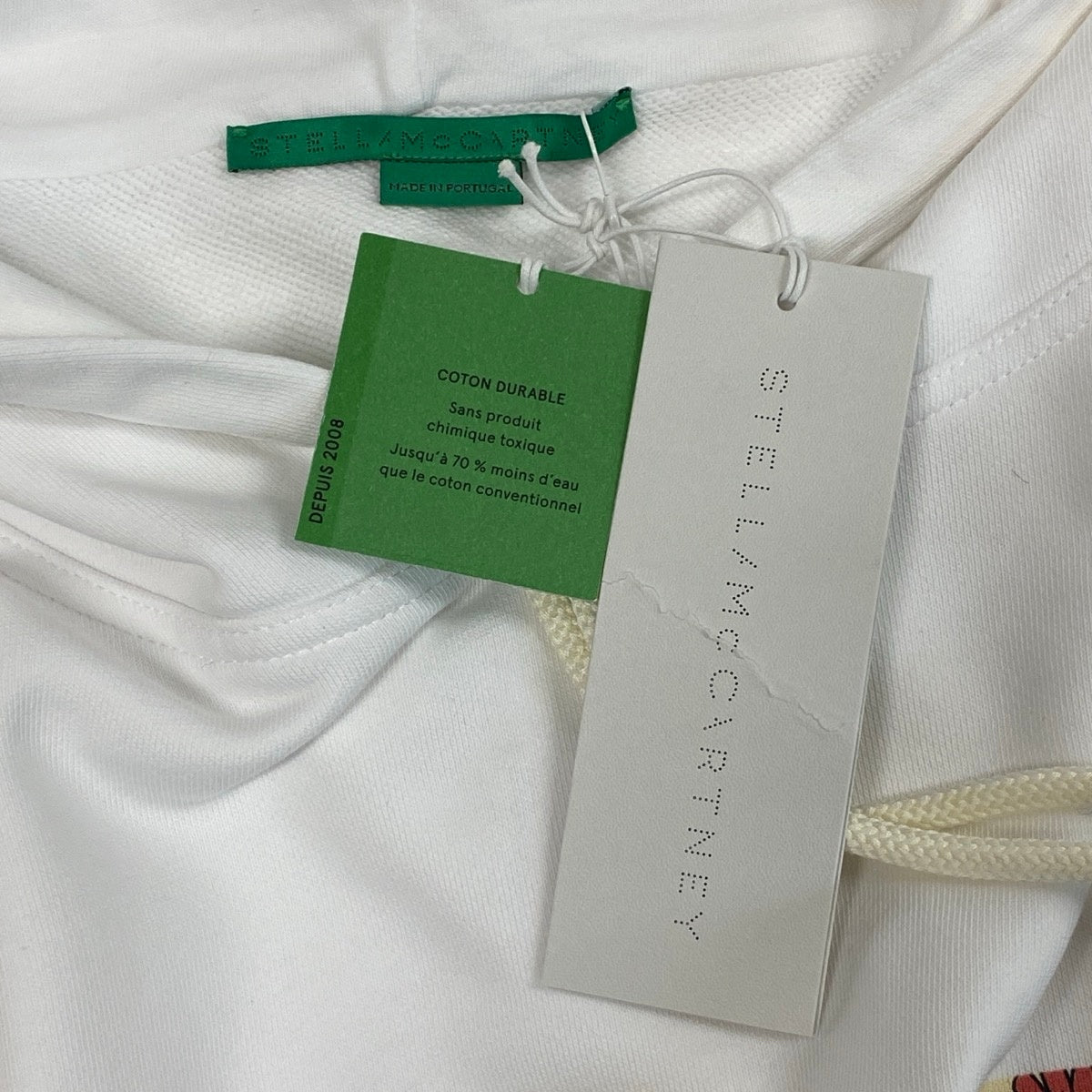 63j5 【新品保管品】STELLAMcCARTNEY ステラマッカートニー プルオーバーフーディー パーカー レコードプリント スウェット Lサイズ ホワイト メンズ 男性用u02t