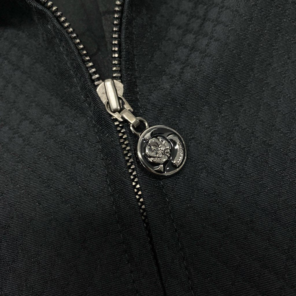 63a12 LEONARD FASHION レオナール フルジップ ジャケット ロングスリーブ 美しい花柄プリント〇 裏地花柄 レディース 42 ブラック シルク ウールo07t