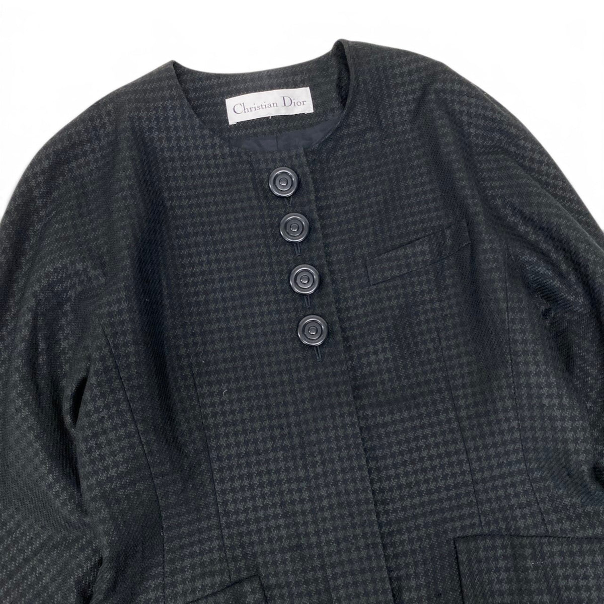 60i16 Christian Dior クリスチャンディオール セットアップ スカートスーツ ノーカラージャケット 千鳥格子柄 サイズ13 ブラック レディースo07t