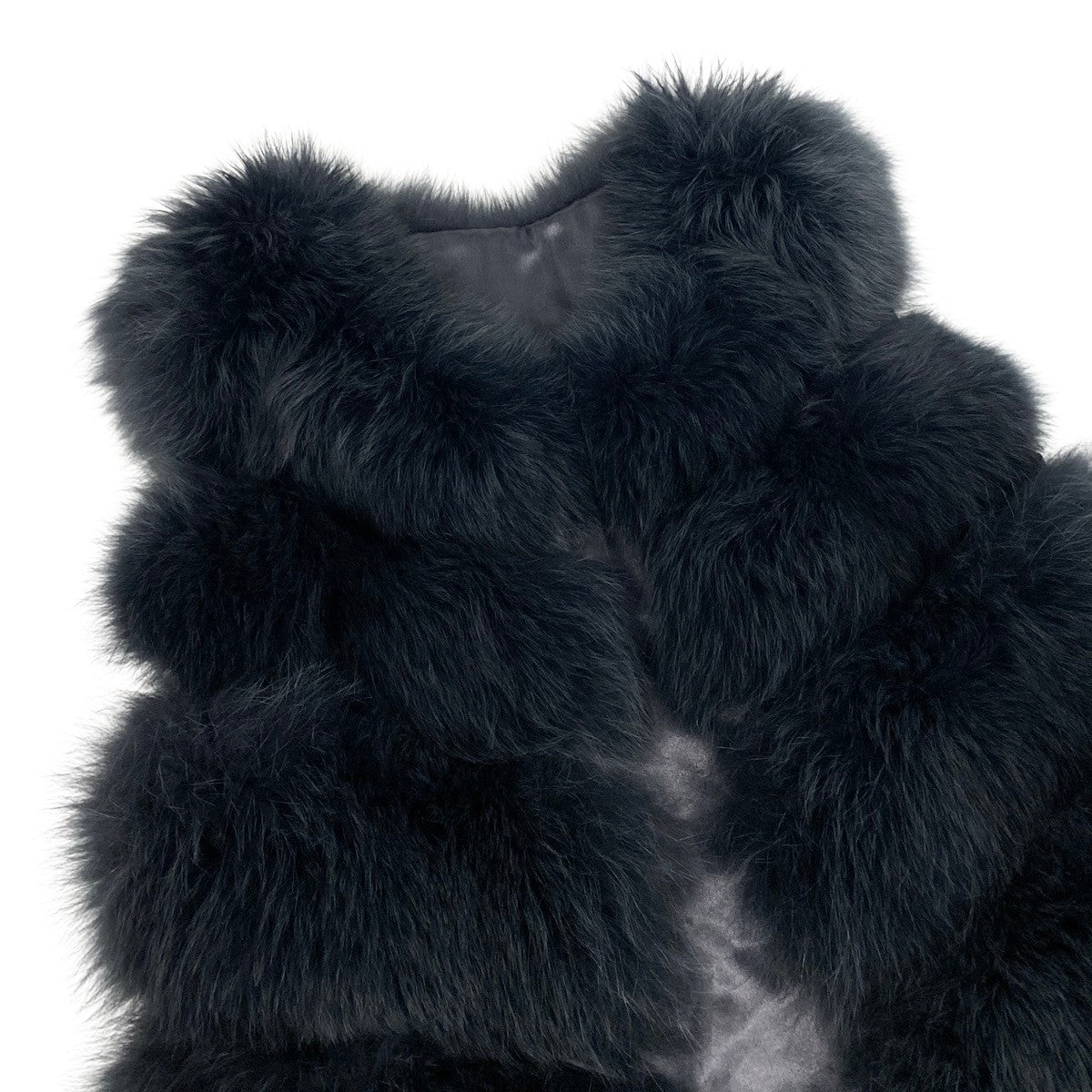 32f11 saga furs ROYAL サガファー ロイヤル サガフォックス 毛皮ベスト ロングベスト フォックスファー ボリューム◎ サイズFREE ネイビー系 レディースu02t