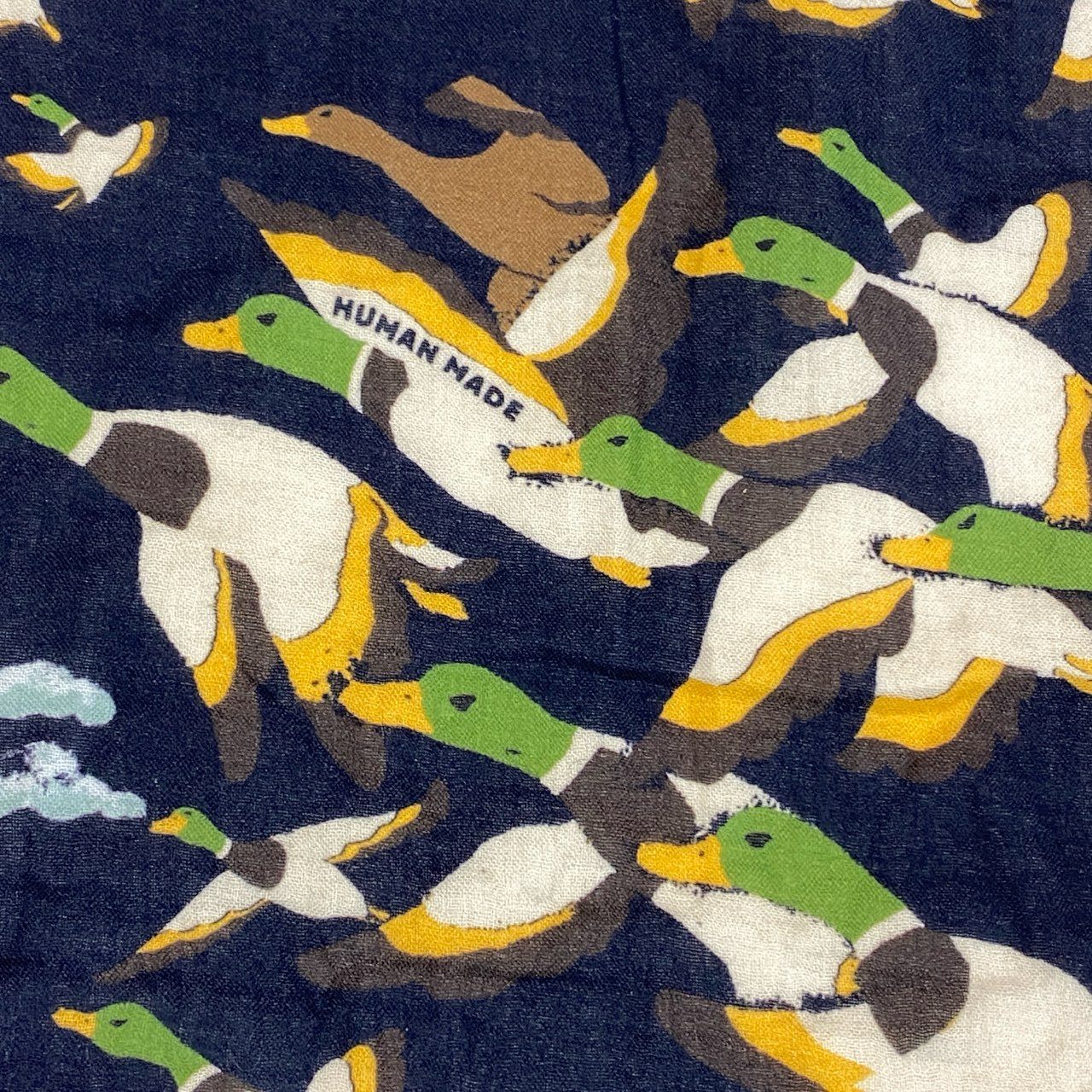 6d23 HUMAN MADE ヒューマンメイド ブランケット ひざ掛け 鳥 総柄プリント 132×132 ネイビー コットン100％k02i