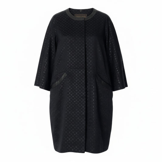 I LOUIS VUITTON ルイヴィトン モノグラムロングコート ノーカラー シルク混 イタリア製 42サイズ ブラック レディース 女性用nu1