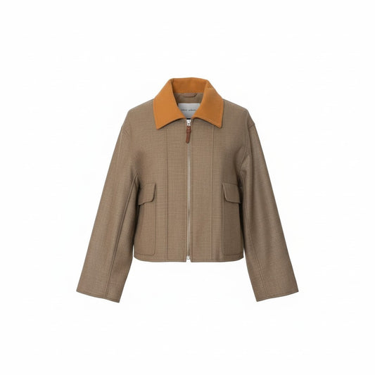 E HERMES エルメス 2023 ジップアップ カシミヤ ウール ハイネック ジャケット 40 ベージュ イエロー  レディースnu1