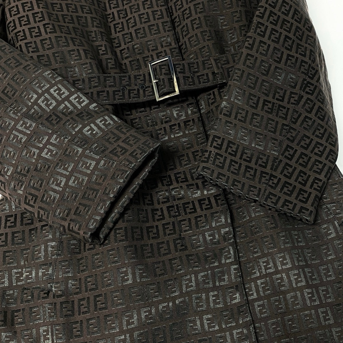 Ij23 FENDI フェンディ ズッカ柄 中綿 ロングコート サイズ42 ダークブラウン ブラック レディースo07t
