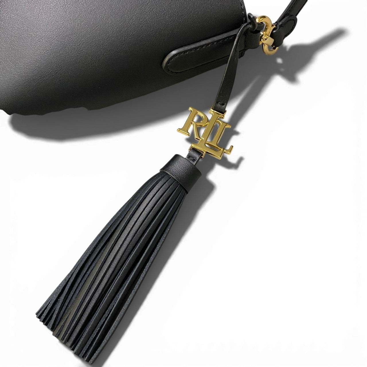 Ab20 LAUREN RALPH LAUREN ラルフローレン ロゴタッセル付き 2WAYレザートートバッグ ブラック ショルダーストラップ有t18r