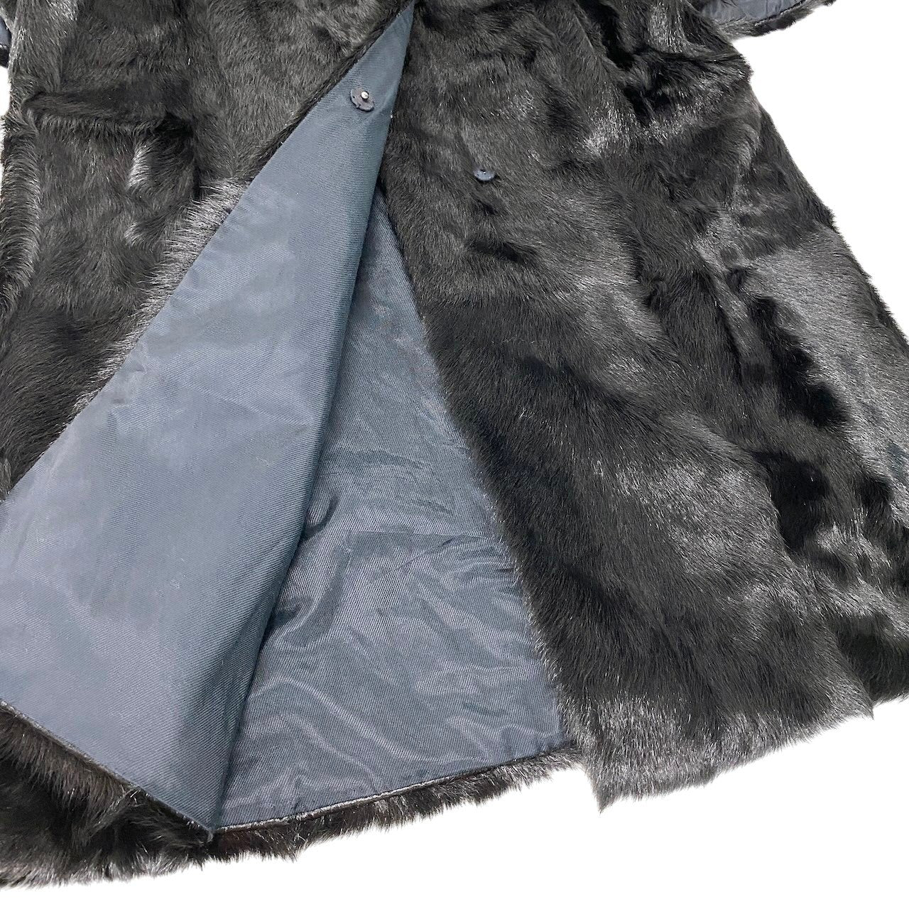 Ef8 MARNI マルニ ノーカラー ファーコート 七分袖 ロング丈 キッドファー サイズ38 イタリア製 ブラック レディース 女性用u02t