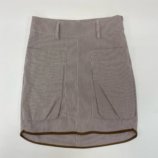 23i17 BRUNELLO CUCINELLI ブルネロクチネリ レザーパイピング フレアスカート ミニスカート 台形スカート サイズ38 アイボリー系 コットン レディース イタリア製u02t