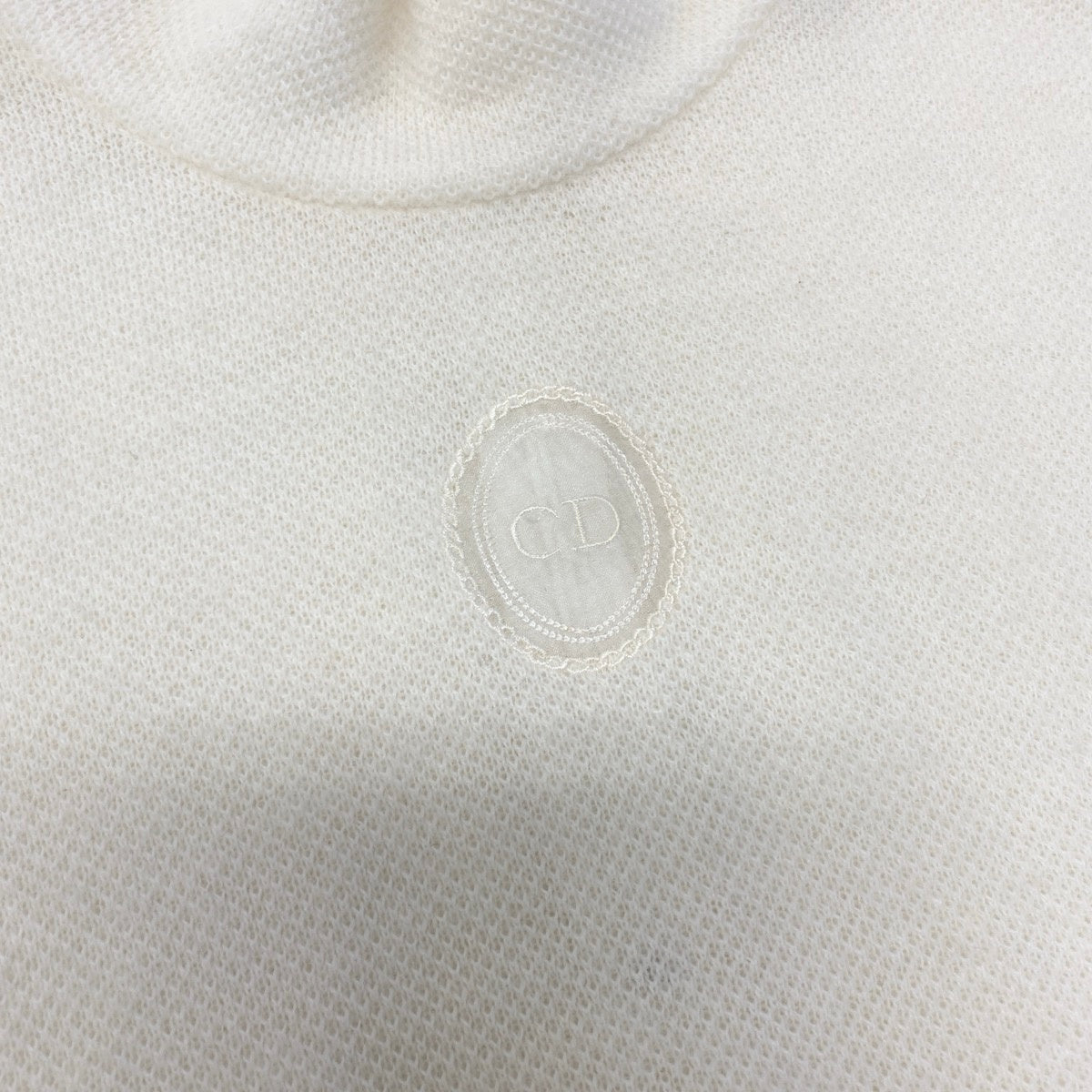 Ig8 Christian Dior クリスチャンディオール モックネック ニットセーター CDロゴ刺繡 アルパカ混 サイズM ホワイト レディースo07t