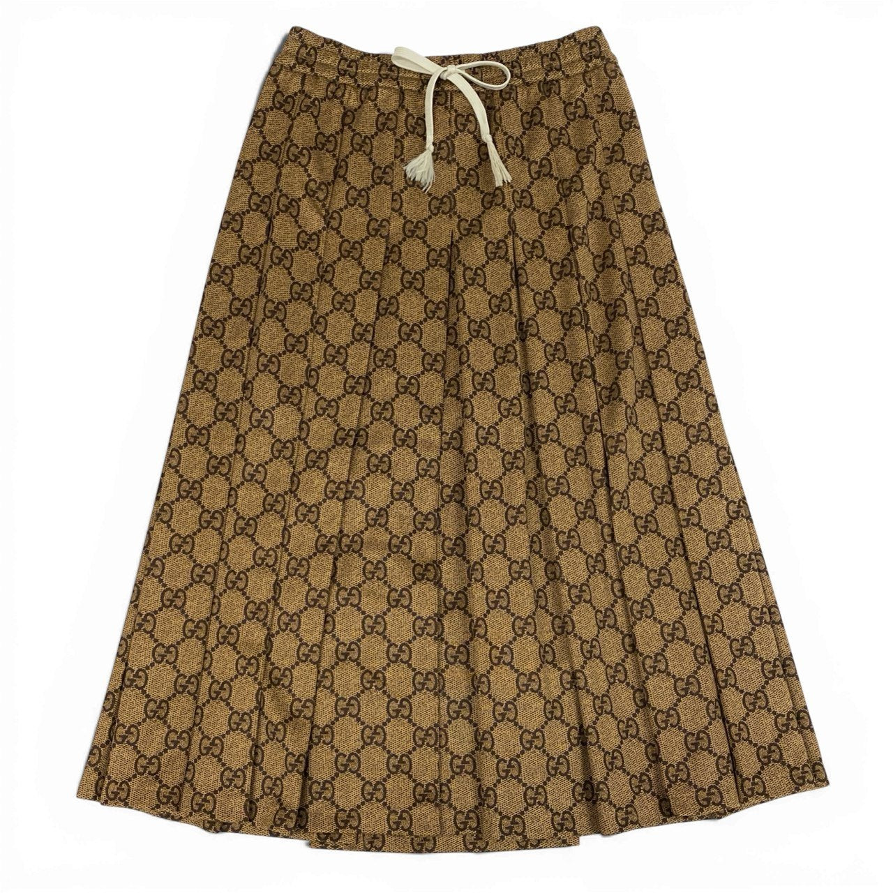 60a14 GUCCI グッチ テクニカルジャージスカート プリーツスカート GG柄 サイズS ブラウン レディースk02i
