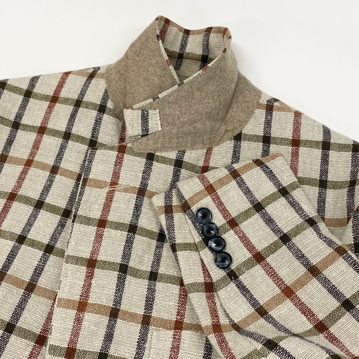 29d16 Camoshita UNITED ARROWS カモシタ ユナイテッドアローズ テーラードジャケット チェック柄 リネン混 44サイズ ブラウン系 メンズ 男性用u02t