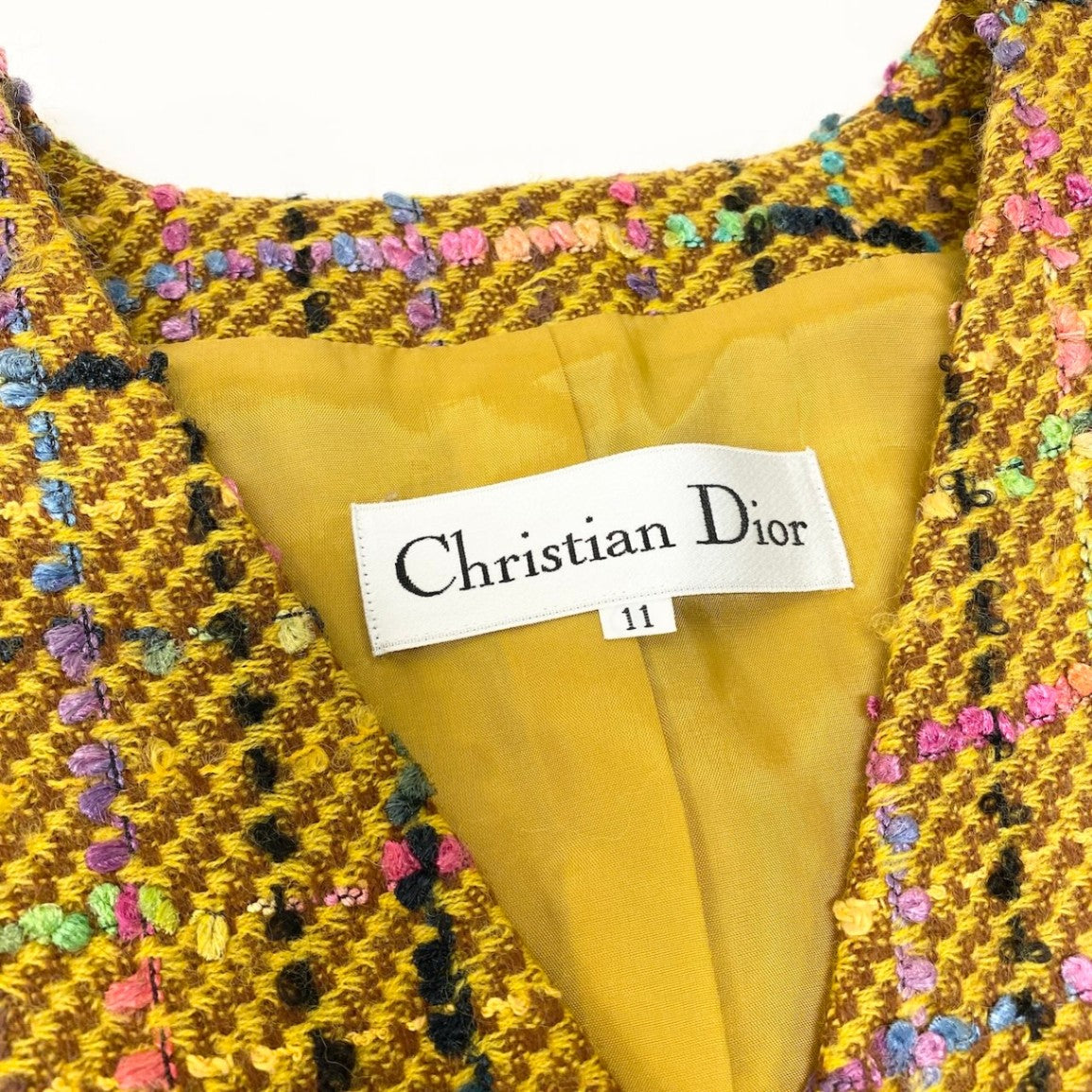 E Christian Dior クリスチャンディオール ダブルブレスト ツイードジャケット 金ボタン チェック 11サイズ マルチカラー レディース 女性用nu1