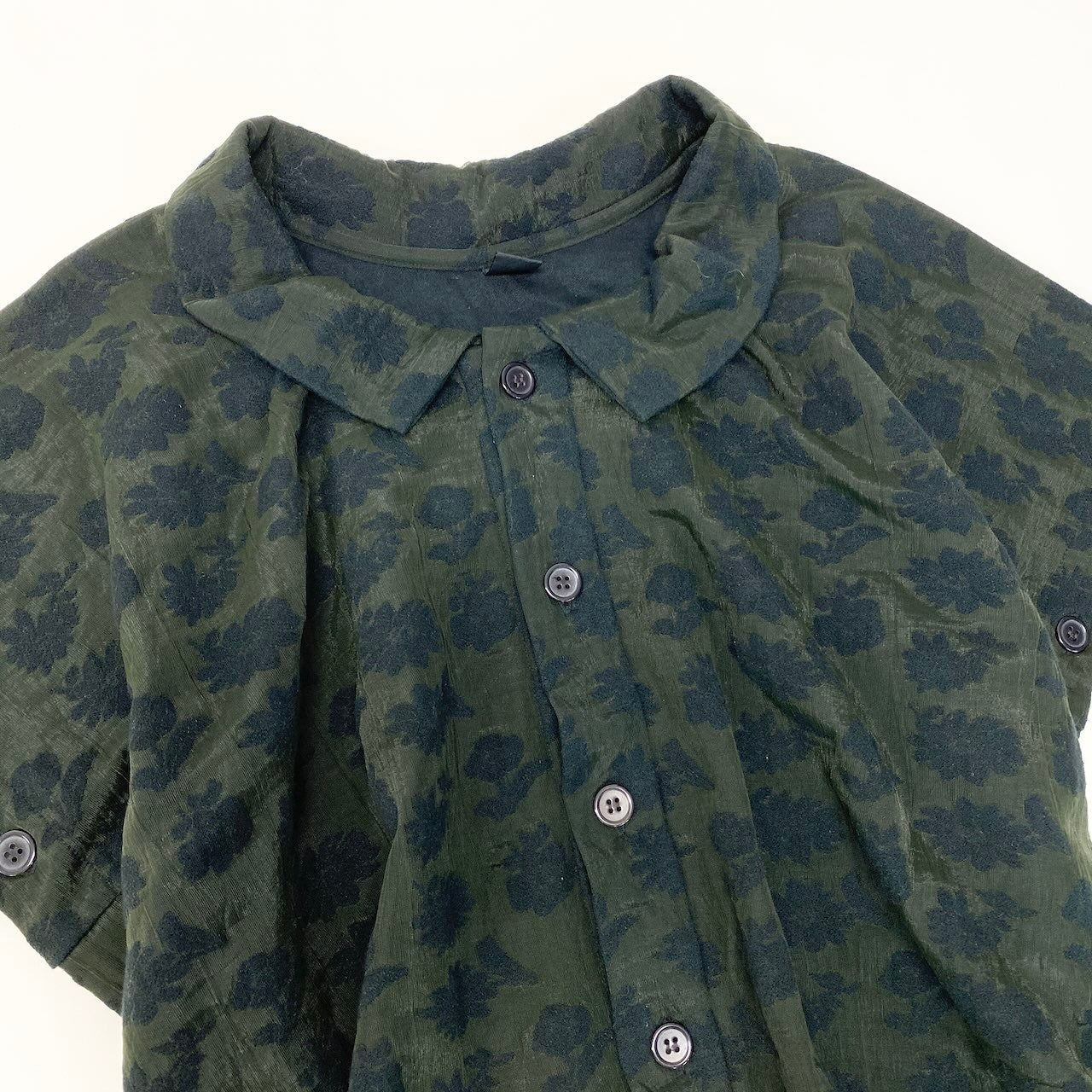 Ae26 Y`s ワイズ YOHJI YAMAMOTO ヨウジヤマモト 花柄刺繡 半袖シャツ YN-T21-967 サイズ2 カーキ ブラック レディース 女性服u02tu02t