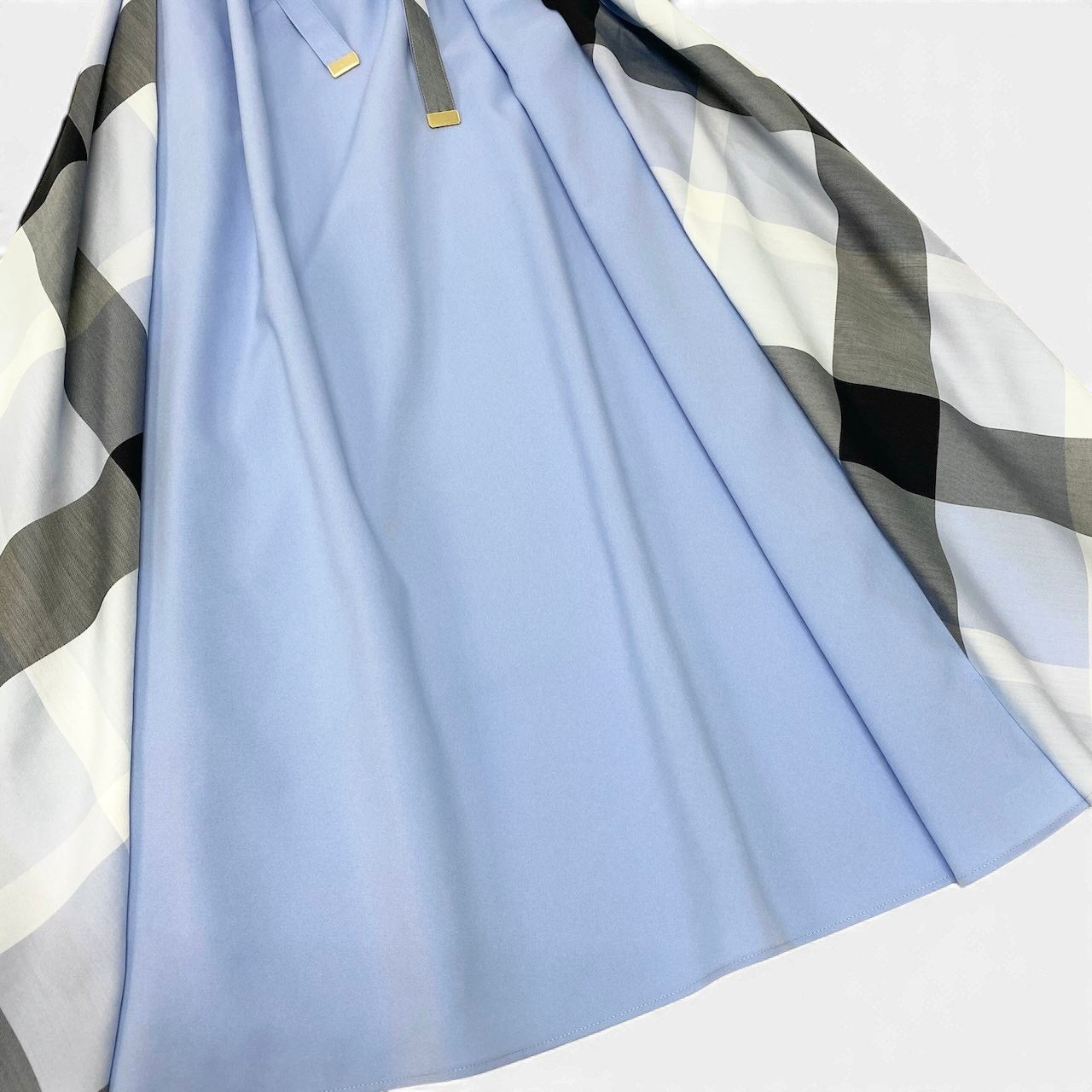 14f15 BLUE LABEL CRESTBRIDGE ブルーレーベル クレストブリッジ ノースリーブワンピース ドレス チェック柄 ベルト付き 36 ブルー ポリエステル レディースo07t