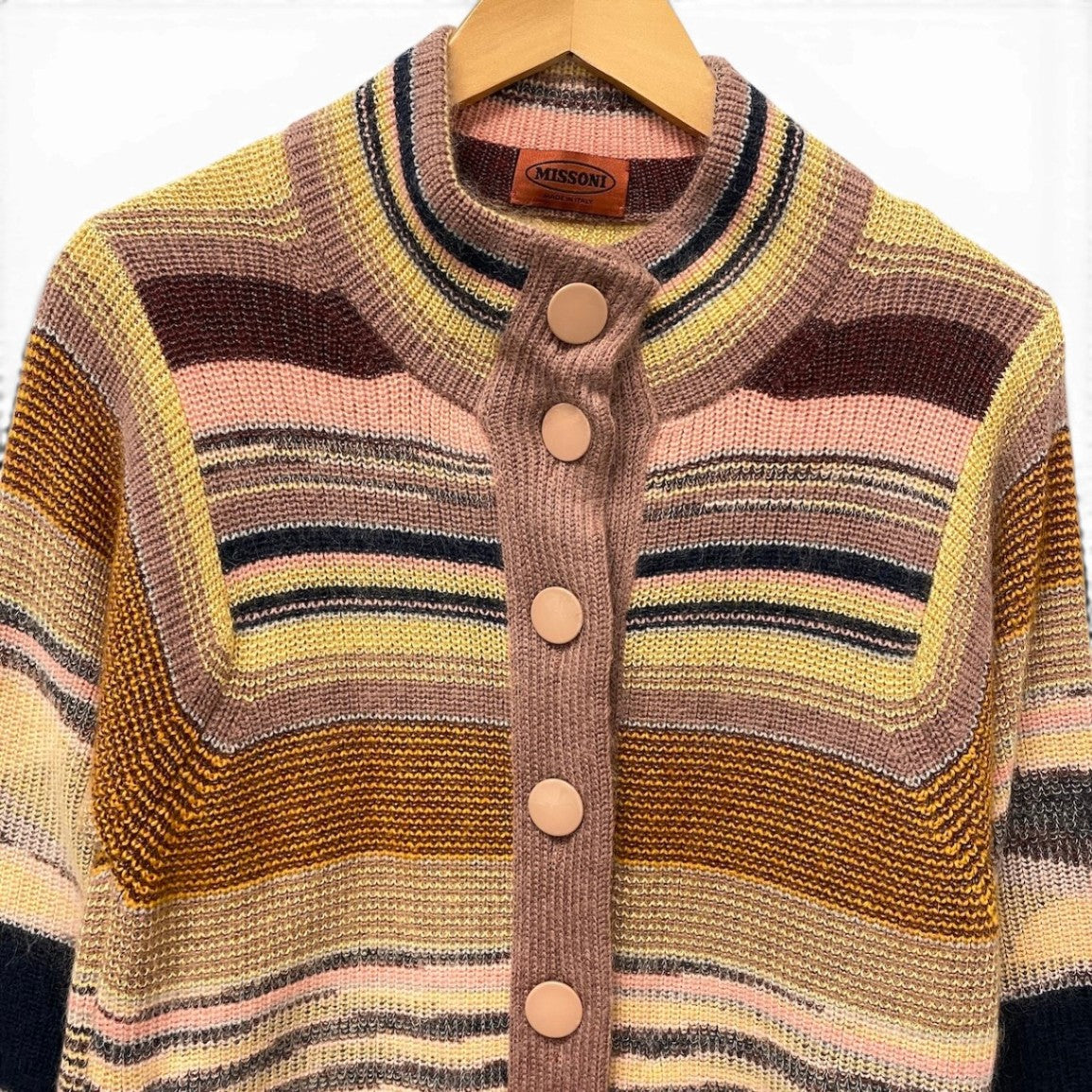 82f16 MISSONI ミッソーニ ニットカーディガン ボーダー柄 ウールブレンド サイズ42 マルチカラー レディース 女性服u02t