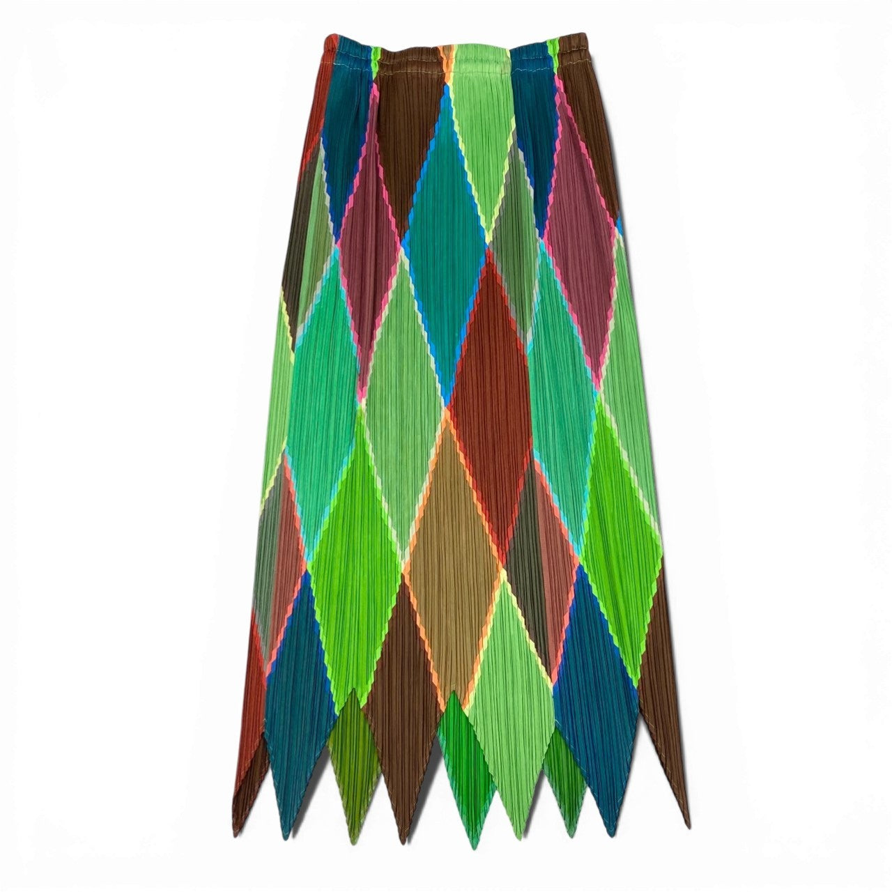 50b9 【美品】PLEATS PLEASE プリーツプリーズ プリーツロングスカート ダイヤ柄 カットワーク PP64-JG129 3サイズ マルチカラー ポリエステル100％ レディース 女性用k02i