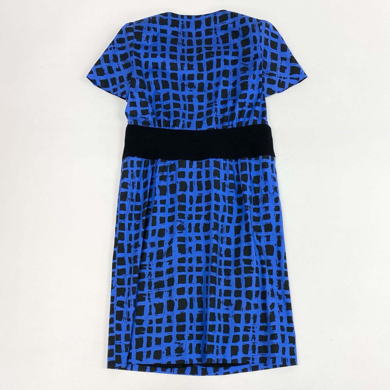 26j24 jun ashida ジュンアシダ 半袖ワンピース ドレス チェック ファスナーデザイン 9サイズ ブルー ブラック レディースu02t