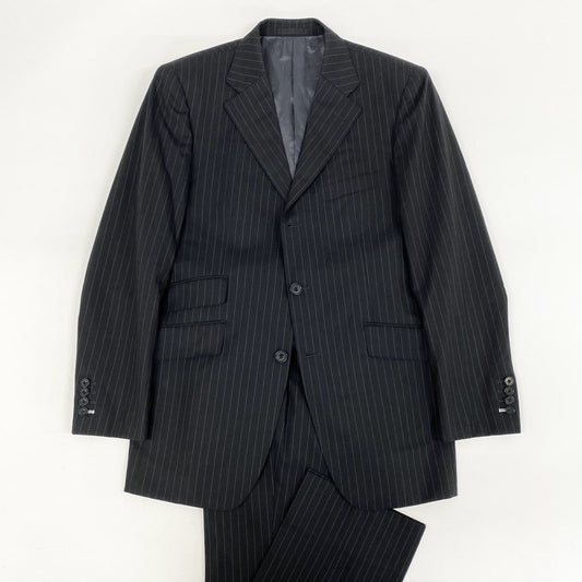 83i3 BURBERRY バーバリー セットアップスーツ テーラードジャケット スラックスパンツ ストライプ ビジネス フォーマル 40 ブラック ダークグレー メンズo07t
