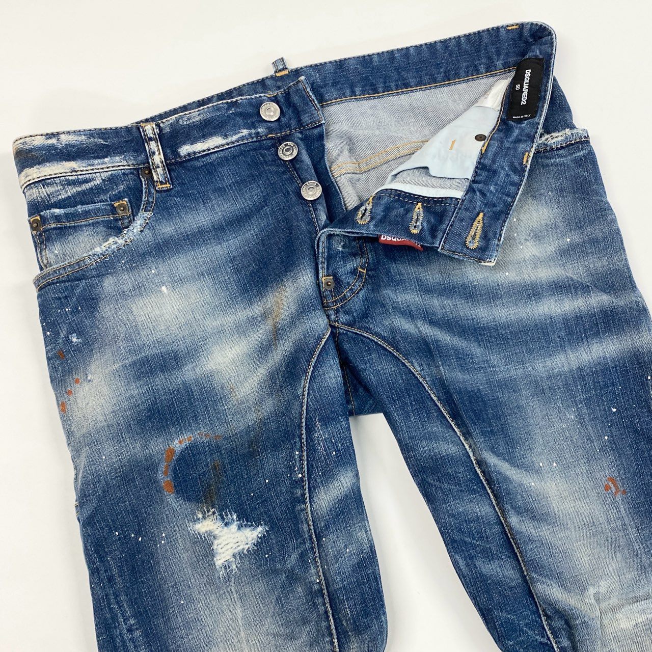 34j28 DSQUARED2 ディースクエアード イタリア製 デニムパンツ ジーンズ ダメージ ペイント加工 ボトムス 74LA065030144 50 インディゴブルーo07t