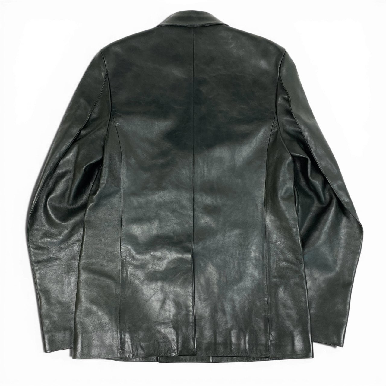 Mb16　《美品》 BOTTEGA VENETA ボッテガヴェネタ ポリッシュレザー レザーダブルコート ジャケット 716235 46 グリーン系 牛革 メンズ イタリア製ta1