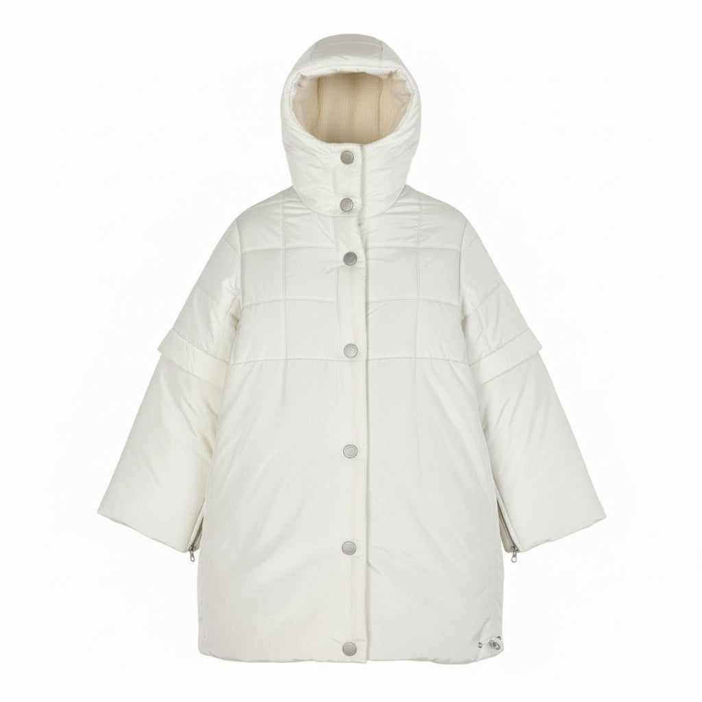 Ab13 CHANEL SPORT シャネル スポーツ 裏地ボア 中綿ロングコート ココマークワッペン フーディー 36サイズ アイボリー レディース 女性用ta1