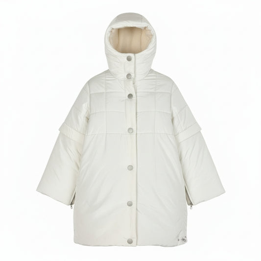 Ab13 CHANEL SPORT シャネル スポーツ 裏地ボア 中綿ロングコート ココマークワッペン フーディー 36サイズ アイボリー レディース 女性用ta1