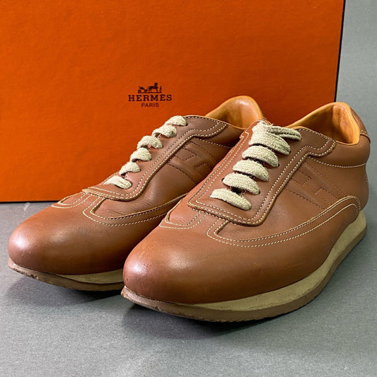9e26 HERMES エルメス クイック レザースニーカー 41 ライトブラウン Leather シューズ イタリア製
