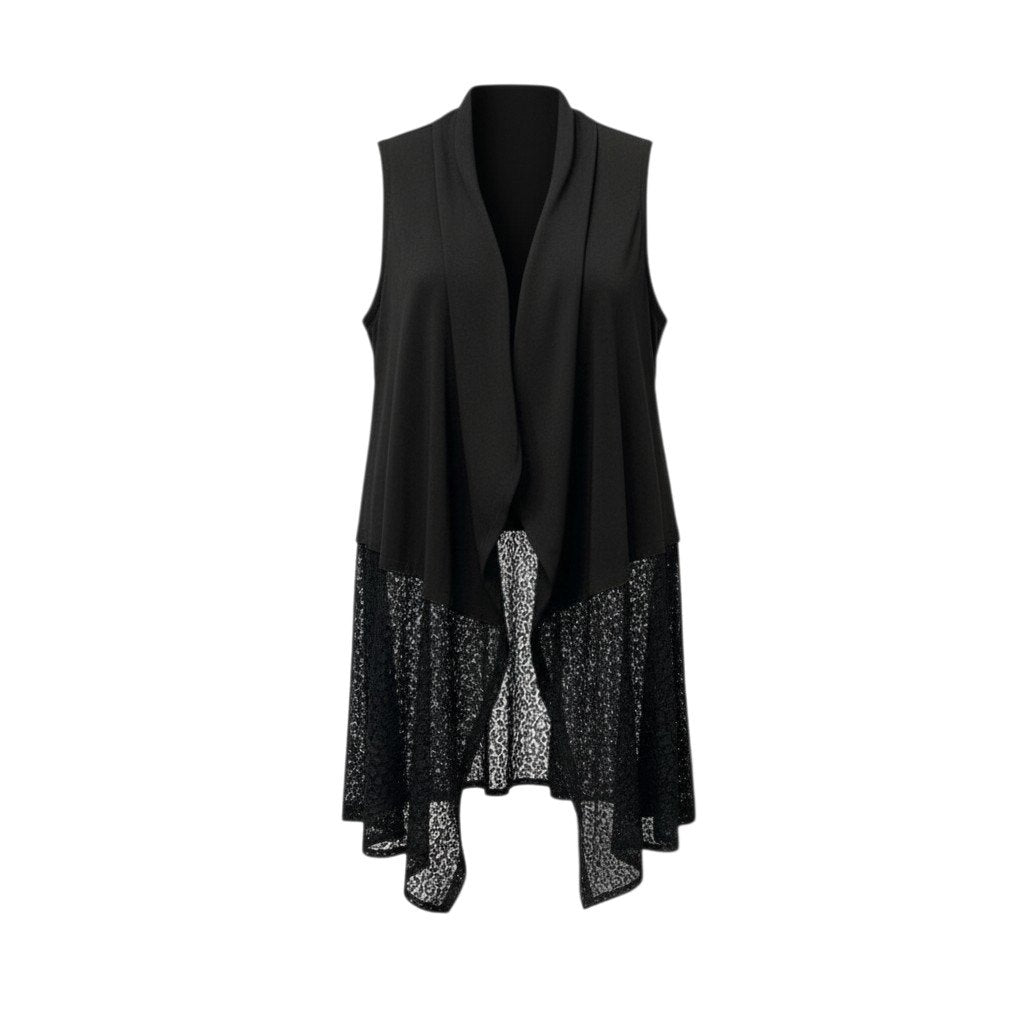 87c6 TOKUKO 1er VOL トクコプルミエヴォル ノースリーブ ジレベスト ロングジレ レース切替 ウエスト調整可 レディース 女性服 B ブラックu02t