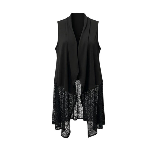 87c6 TOKUKO 1er VOL トクコプルミエヴォル ノースリーブ ジレベスト ロングジレ レース切替 ウエスト調整可 レディース 女性服 B ブラックu02t