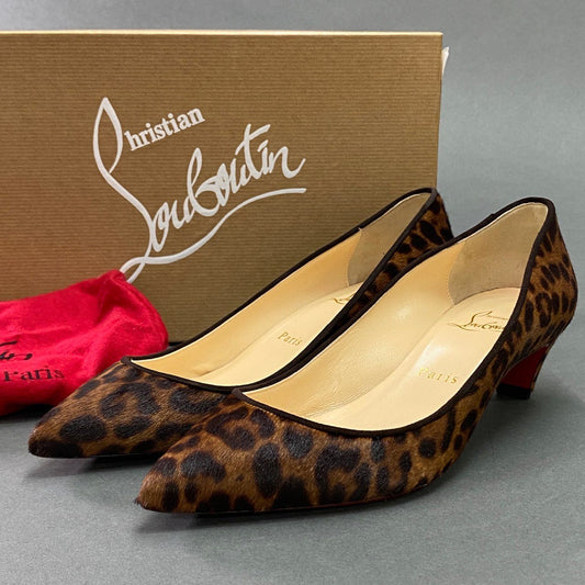 3a9 《美品》 Christian Louboutin クリスチャンルブタン PIGALLE 45 PONY LEOPARD レオパードパンプス 37 ブラウン ピガール ハラコ シューズ イタリア製