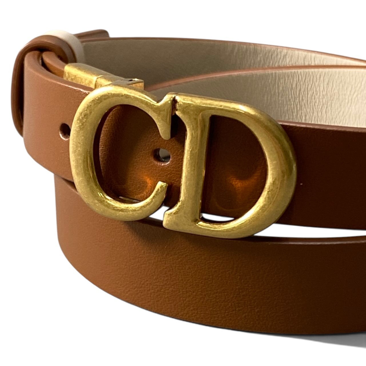 h12【極美品】Christian Dior 現行モデル Saddle リバーシブルベルト 20ｍｍ ブラウン ゴールド スキースカーフスキン レディース 女性用k02i