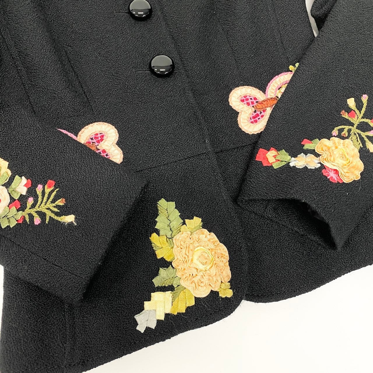 76c26 MOSCHINO モスキーノ フラワーデザイン スカートセットアップ サイズ38 ブラック レディース 女性用t18r