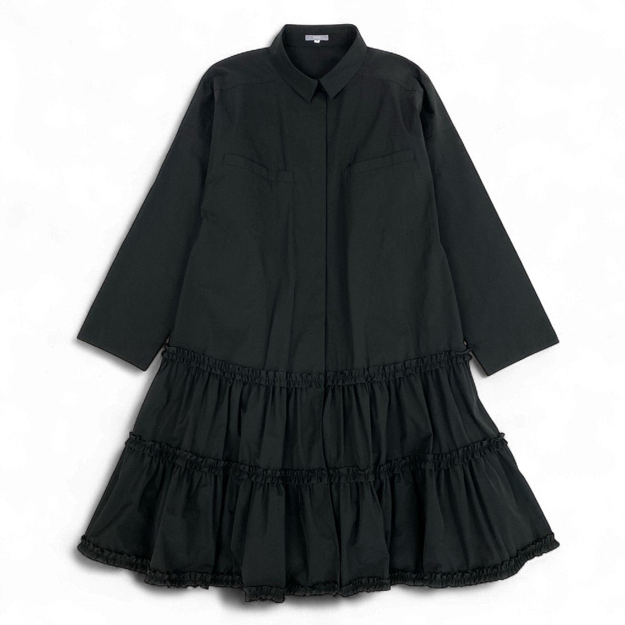 64k19 TOKUKO 1er VOL トクコプルミエヴォル 長袖シャツワンピース ロングワンピース 裾フリル レディース 女性用 ９ ブラック ポリエステル100％u02t