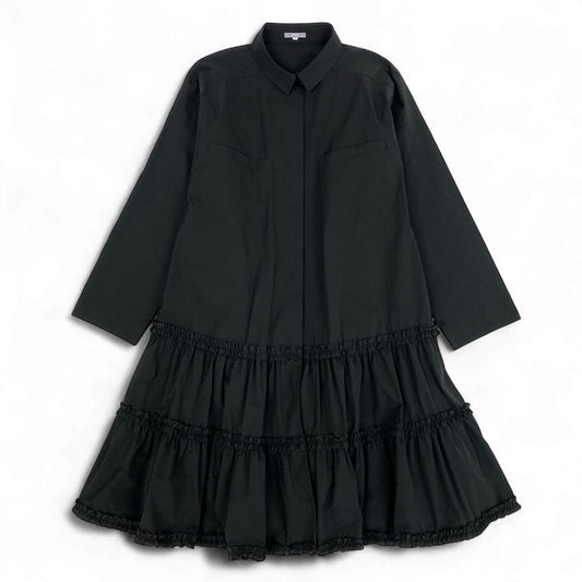 64k19 TOKUKO 1er VOL トクコプルミエヴォル 長袖シャツワンピース ロングワンピース 裾フリル レディース 女性用 ９ ブラック ポリエステル100％u02t