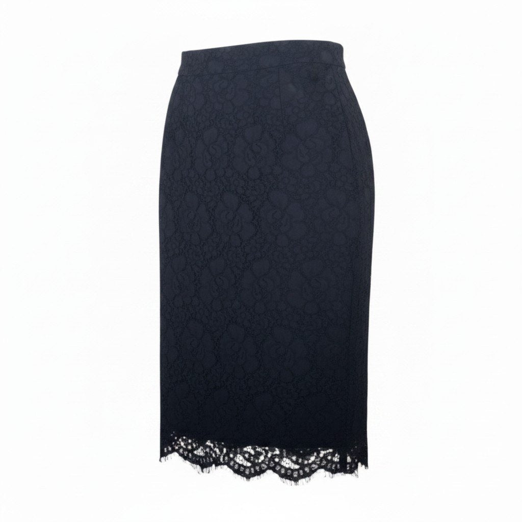 31g29 DOLCE＆GABBANA ドルチェアンドガッバーナ 総レーススカート タイトスカート 花柄レース バックジップ イタリア製 38 ブラック レディース 女性用u02t