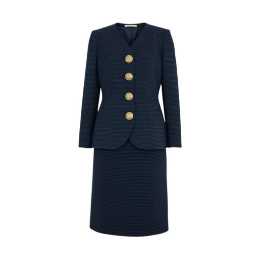 4b4 Vintage Yves Saint Laurent ヴィンテージ イブサンローラン YSL 金ボタン ノーカラー ジャケット Collarless Long Sleeve Jacket Gold Buttons 34 ネイビー コットン レディースo07t