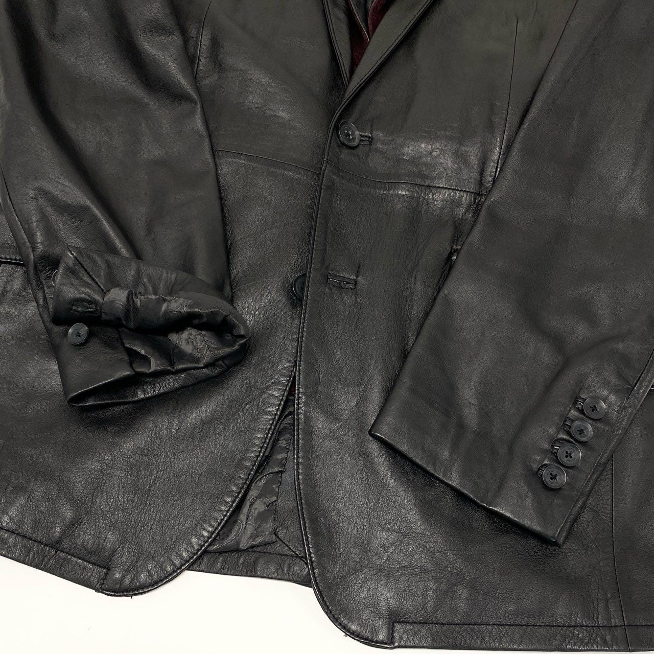 47k5 TENORAS ティノラス レザージャケット ロングジャケット 羊革 本革 ダブルカラー 2way 裏地ペイズリー柄 メンズ 紳士服 大きいサイズ LL ブラックo07t