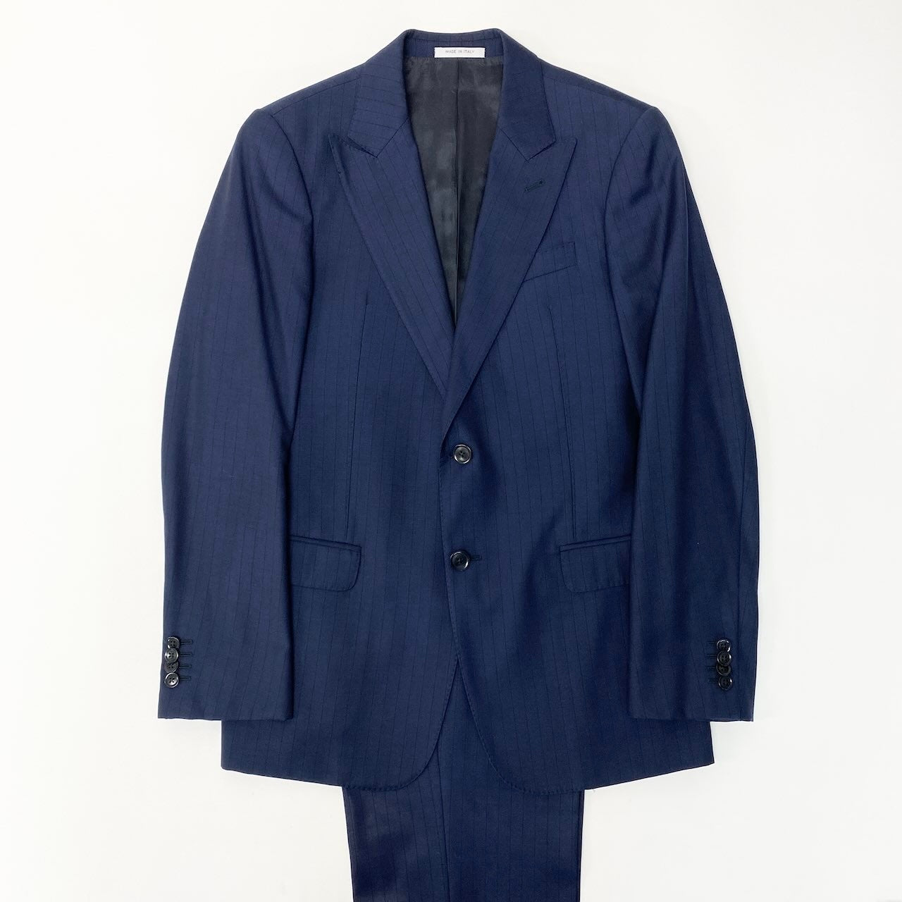 4c29 ARMANI COLLEZIONI アルマーニコレツィオーネ T LINE セットアップスーツ シングルスーツ 2B ストライプ柄 メンズ 紳士服 ビジネス フォーマル イタリア製 48 ネイビー ウール100％u02t