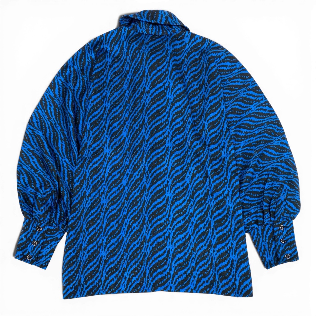 Aa30 Vintage Yves Saint Laurent ヴィンテージ イヴサンローラン YSL ブラウス ボウタイシャツ  総柄 Blouse Bow Tie Shirt 7 ブルー レディースo07t