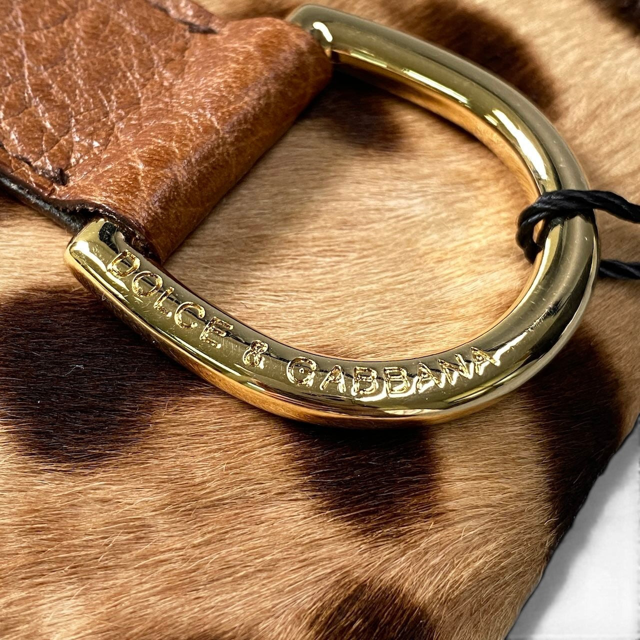 f10 【未使用タグ付】 DOLCE&GABBANA ドルチェアンドガッバーナ レオパード柄 ハラコチャーム 小物ケース ミラー付 ブラウン ベージュ ゴールド レディース 女性用