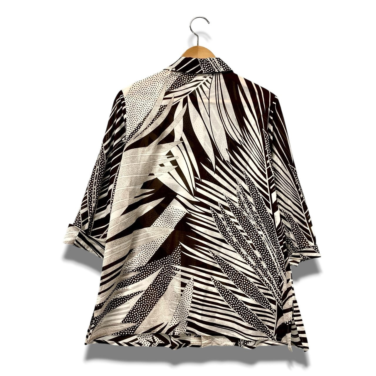 58b17 【美品】 レオナール 七分袖シャツ シアー 総柄  40 ブラウン レディース 女性用u02t