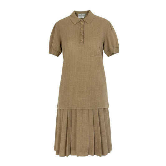 31b12 VINTAGE VALENTINO ヴィンテージ ヴァレンティノ ロゴ刺繍 半袖ポロシャツ プリーツスカート Logo Embroidered Set Up 8 ベージュ レディースk02i