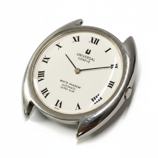 c23 【稼働品】UNIVERSAL GENEVE ユニバーサルジュネーブ WHITE SHADOW ULTRA SLIM 自動巻き 腕時計 シルバー/ホワイト メンズk02i