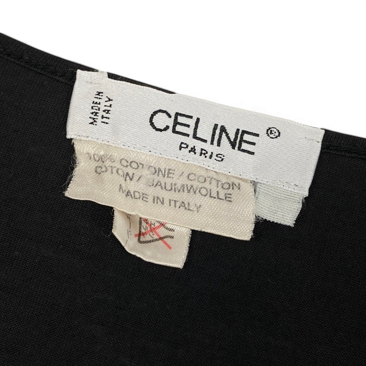 Ig16 CELINE セリーヌ 馬車ロゴ刺繍 半袖Tシャツ ヴィンテージ ブラック コットン100％ レディースo07t