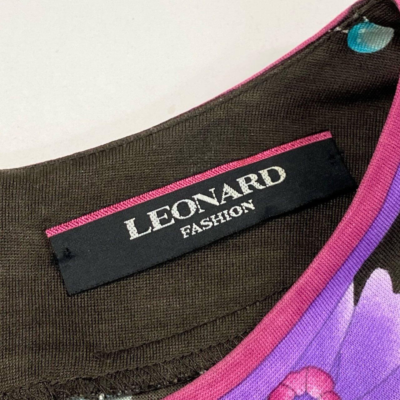 76i12 LEONARD レオナール ハイゲージ ニット セーター トップス 美しい花柄プリント 0389643 サイズ42 ブラウン ウールシルク レディースu02t