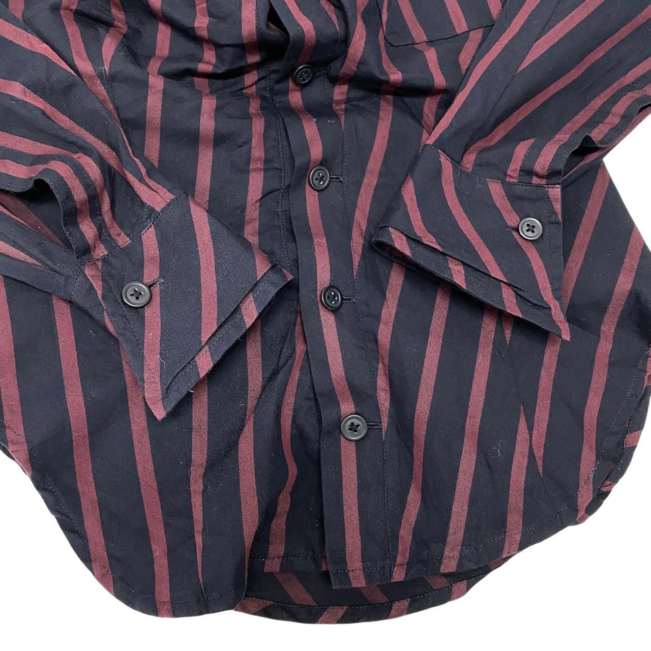 Af8 Vivienne Westwood RED LABEL ヴィヴィアンウエストウッドレッドレーベル アシンメトリー ロングスリーブシャツ ストライプ柄 オーブロゴ刺繍 サイズM ネイビー ワインレッド コットン100％ レディース 女性用u02t
