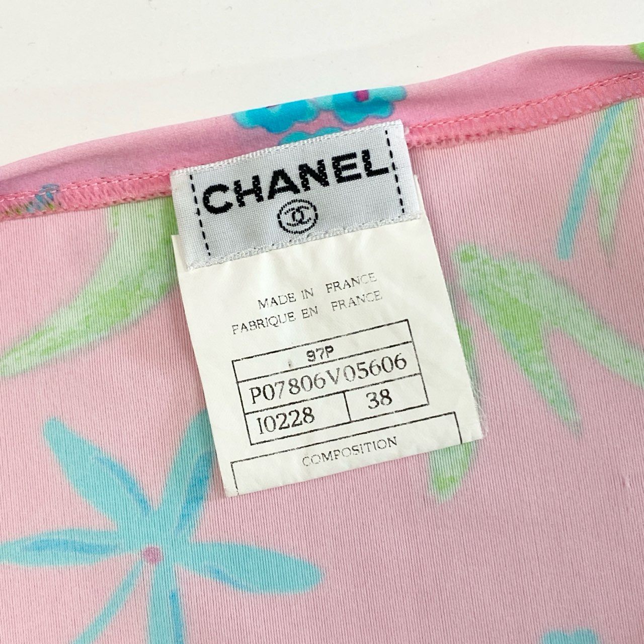 38k12 CHANEL シャネル 97P P07806V05606 マイヨ生地 花柄ワンピース ノースリーブワンピース トップス サイズ38 ピンク レディース フランス製 VINTAGE ヴィンテージ