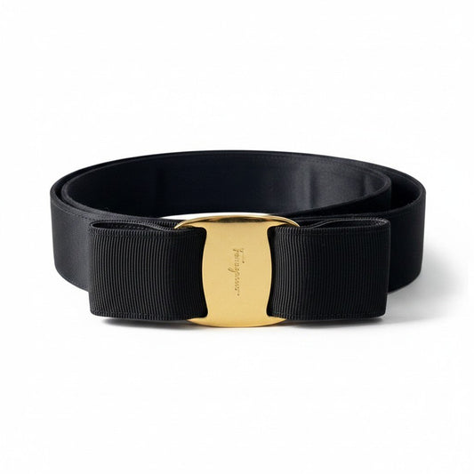 f10 Salvatore Ferragamo サルヴァトーレフェラガモ ヴァラリボン ベルト ゴールドバックル 8046 ブラック レディース 女性用u02t